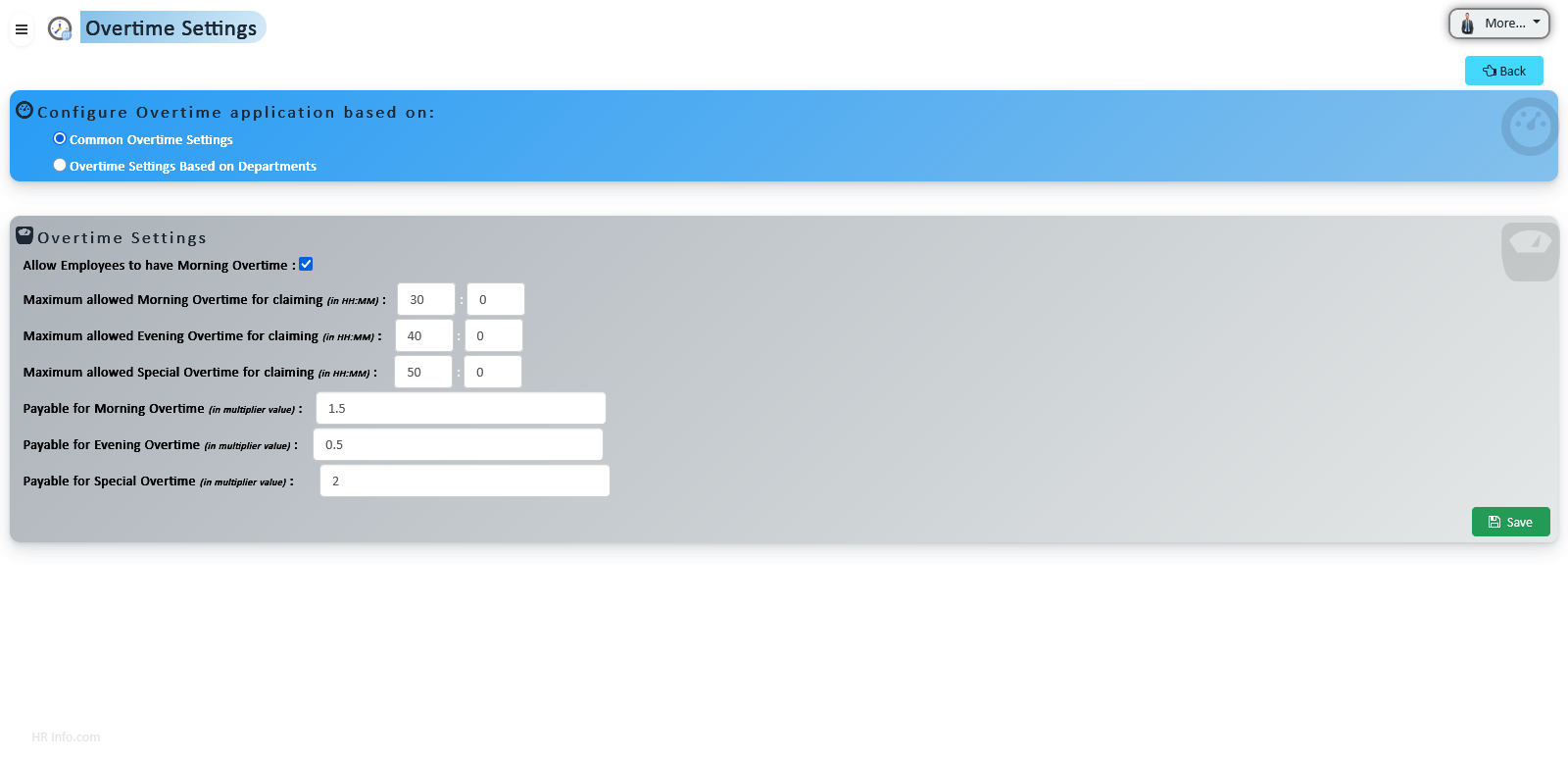 Overtime Settings Configuration
